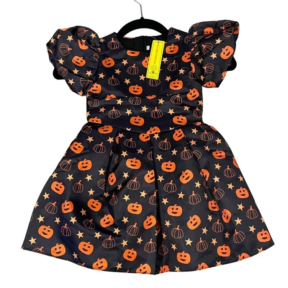 Pumpkin Print Kids Costume Dress